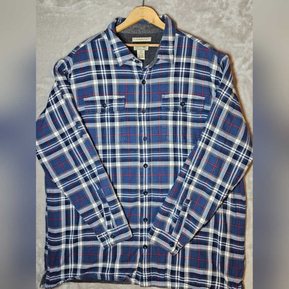 L.L. Bean Blue White Red Plaid Casual Button-Down Flannel Jacket . Like new.